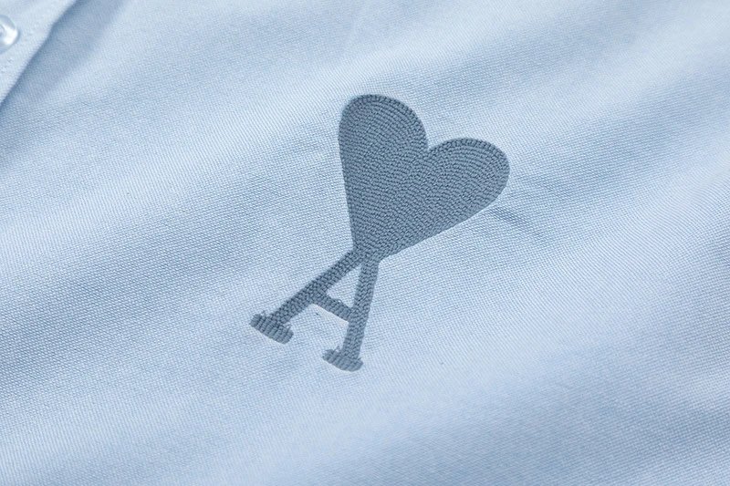 Ami Paris Striped Cotton Shirt with Red Heart Embroidery Blue - 34