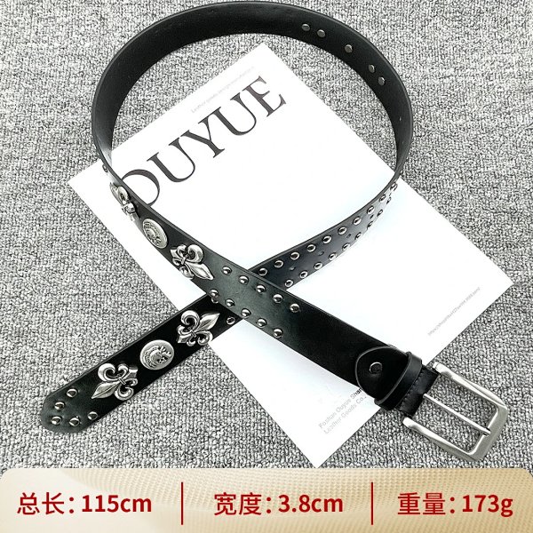 Design Duyue Fleur-de-Lis Studded Leather Belt Black Belts product listing in Litbuy spreadsheet finds