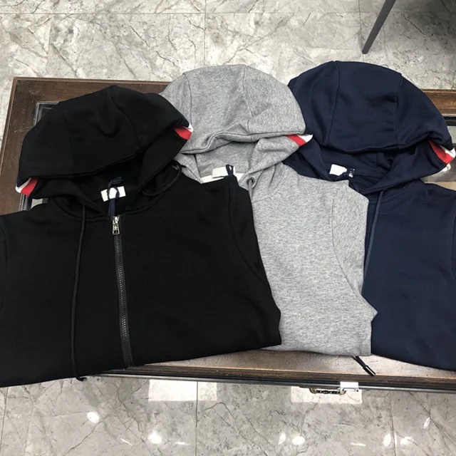 Moncler Hoodies & Sweatshirts Zip-Up Hooded Sweatshirt with Tricolor Cuffs product detail image 2