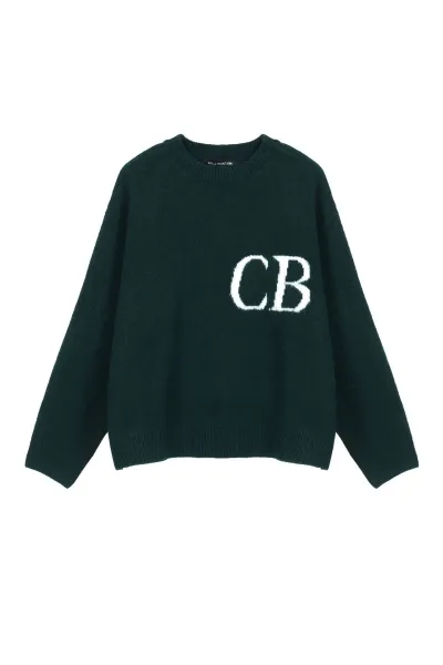 Cole Buxton CB Logo Knit Sweater Forest Green - 1