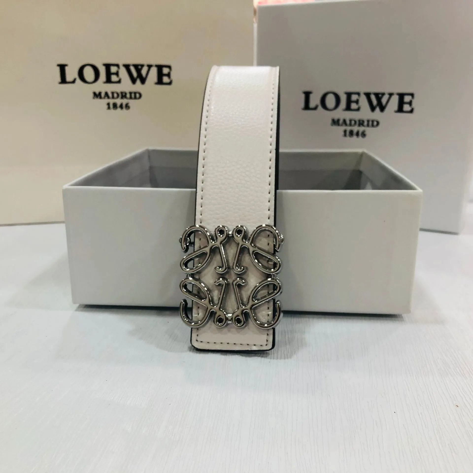 Loewe Belt White Silver Buckle