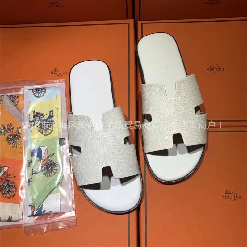 Hermès Oran Sandals White Togo Leather Slippers - 4