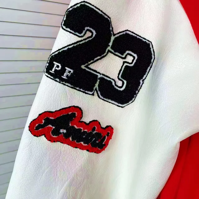 AMIRI Jackets Tiger-Embroidered Leather-Sleeve Varsity Jacket product detail image 13