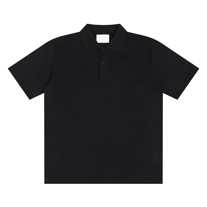 AMI Paris Oversized de Coeur Polo Shirt Black Tonal Logo