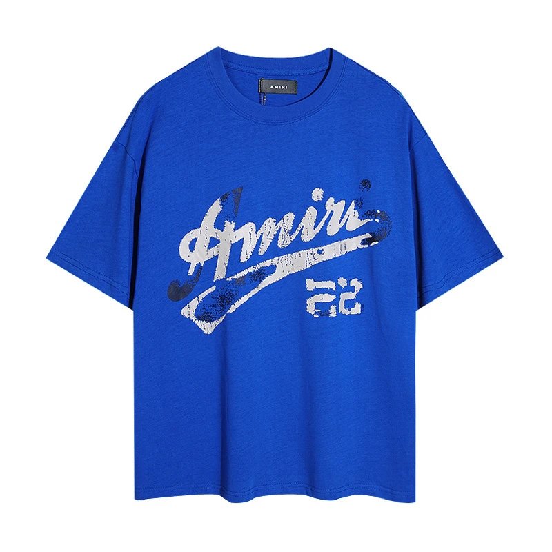 Amiri Baseball Script 22 Tee Royal Blue White Navy