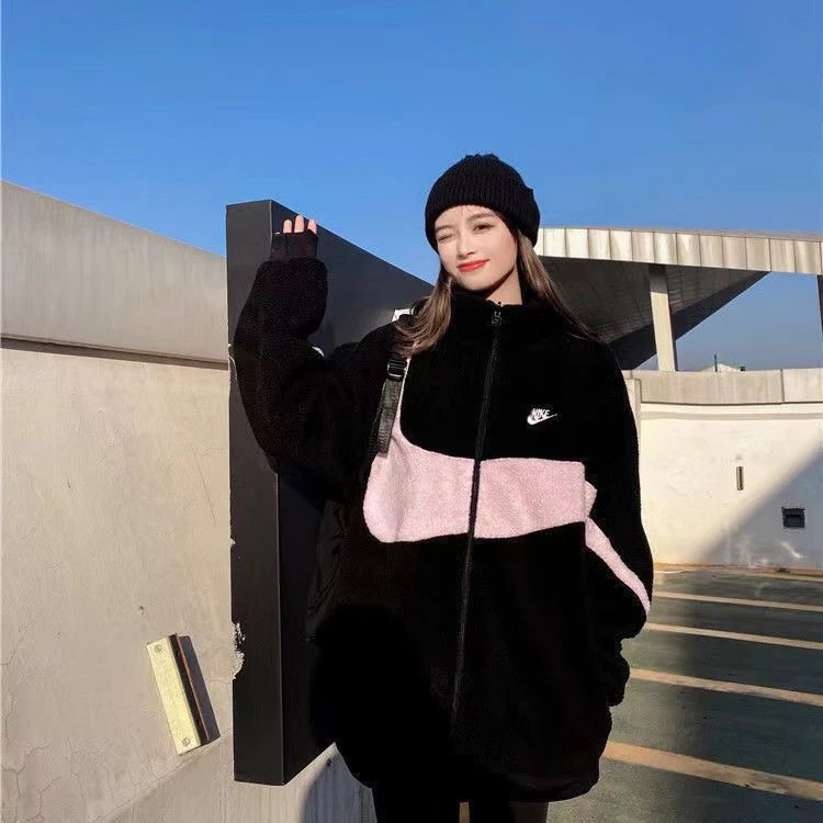 Nike Color-Block Fleece Zip-Up Jacket Black Pink Outerwear - 7