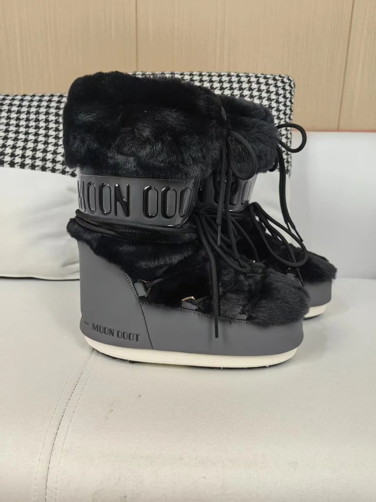 Other Moon Boot Style Faux Fur Hidden Wedge Platform Snow Boots Black - Kornelek