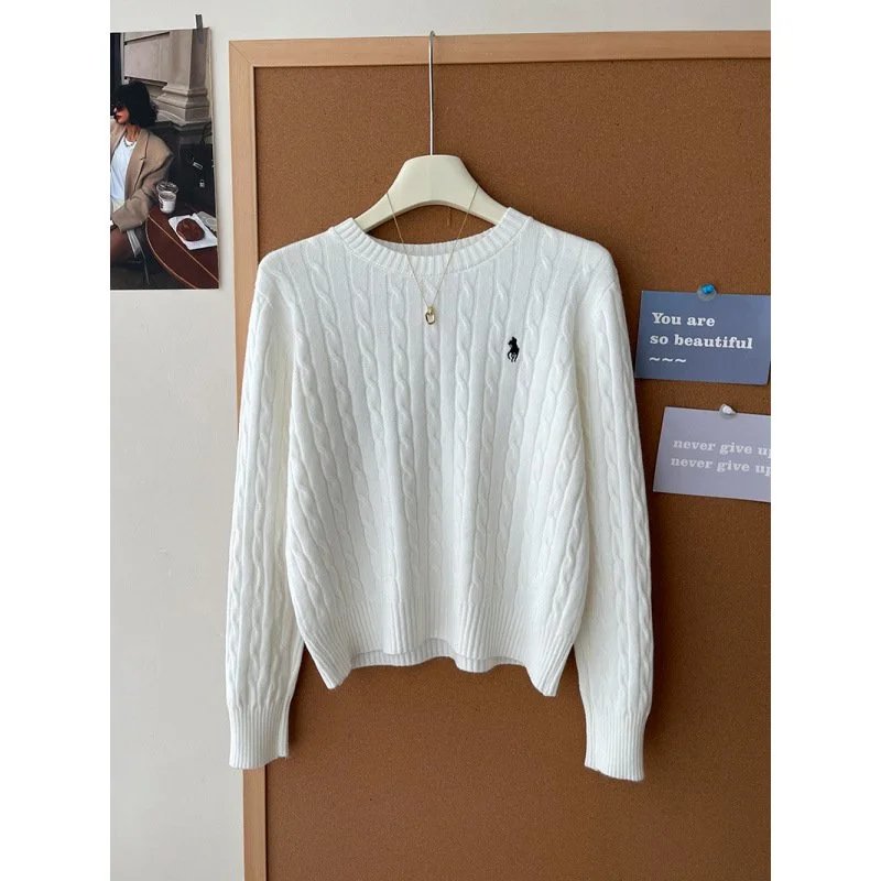 Polo Ralph Lauren Cable Knit Crewneck Sweater White - TYNGO
