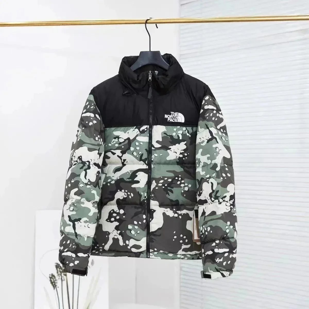 The North Face 1996 Retro Nuptse Puffer Jacket Down TNF Black Marble Camo Print - perszing