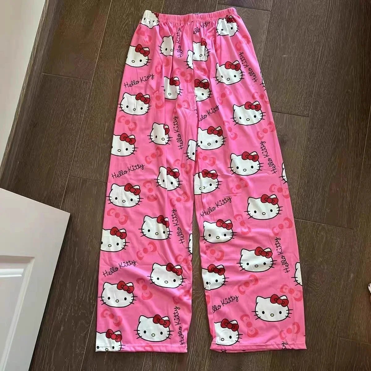 Unbranded Hello Kitty Pants Wide Leg All-over Print Pink - Kornelek