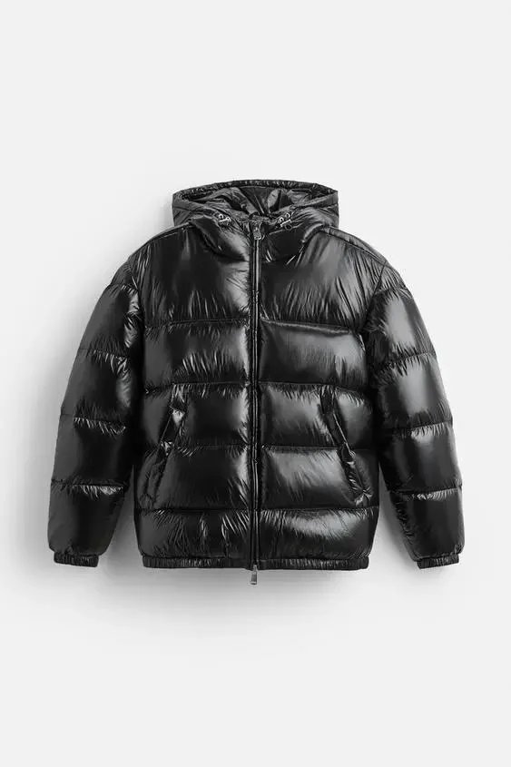 Zara Puffer Jacket Hooded Black - perszing