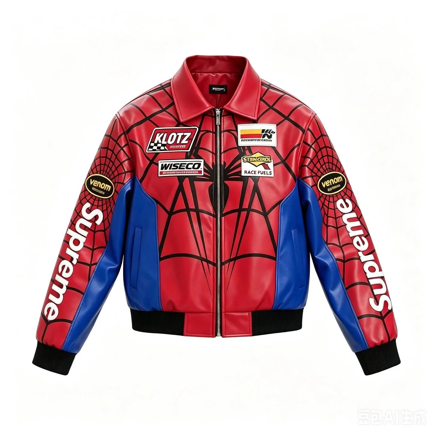 Supreme Spider-Man Bomber Jacket Padded Leather Red Blue - Kornelek