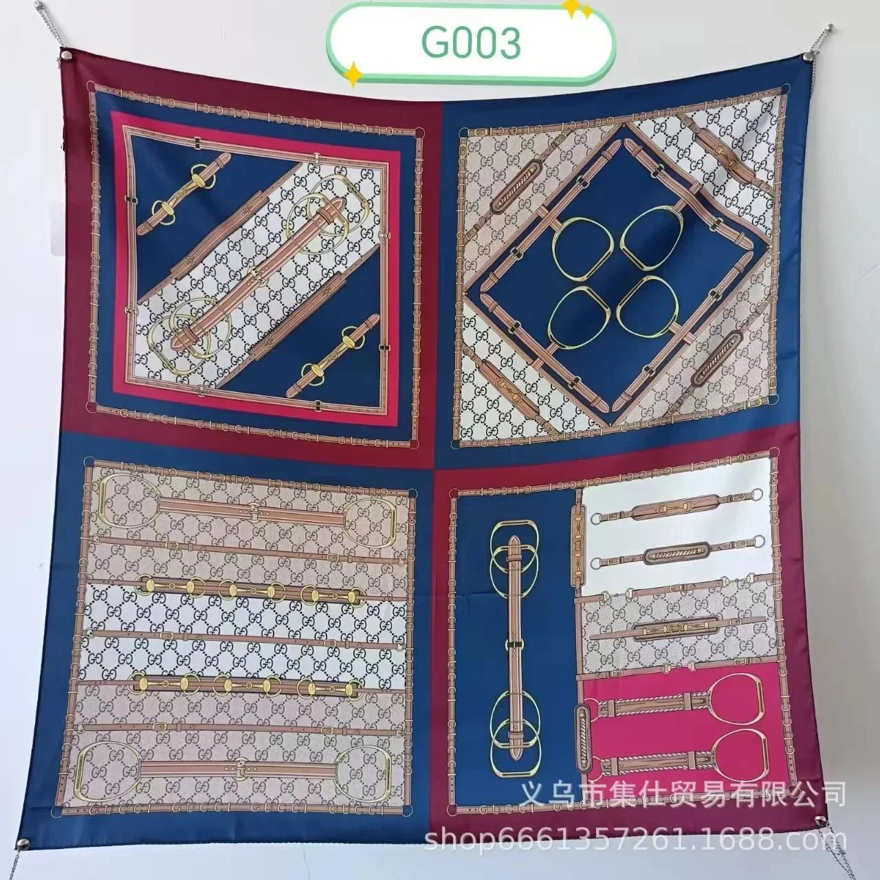 Christian Dior Scarves Oblique Monogram Square Scarf — Gucci Red and blue patchwork