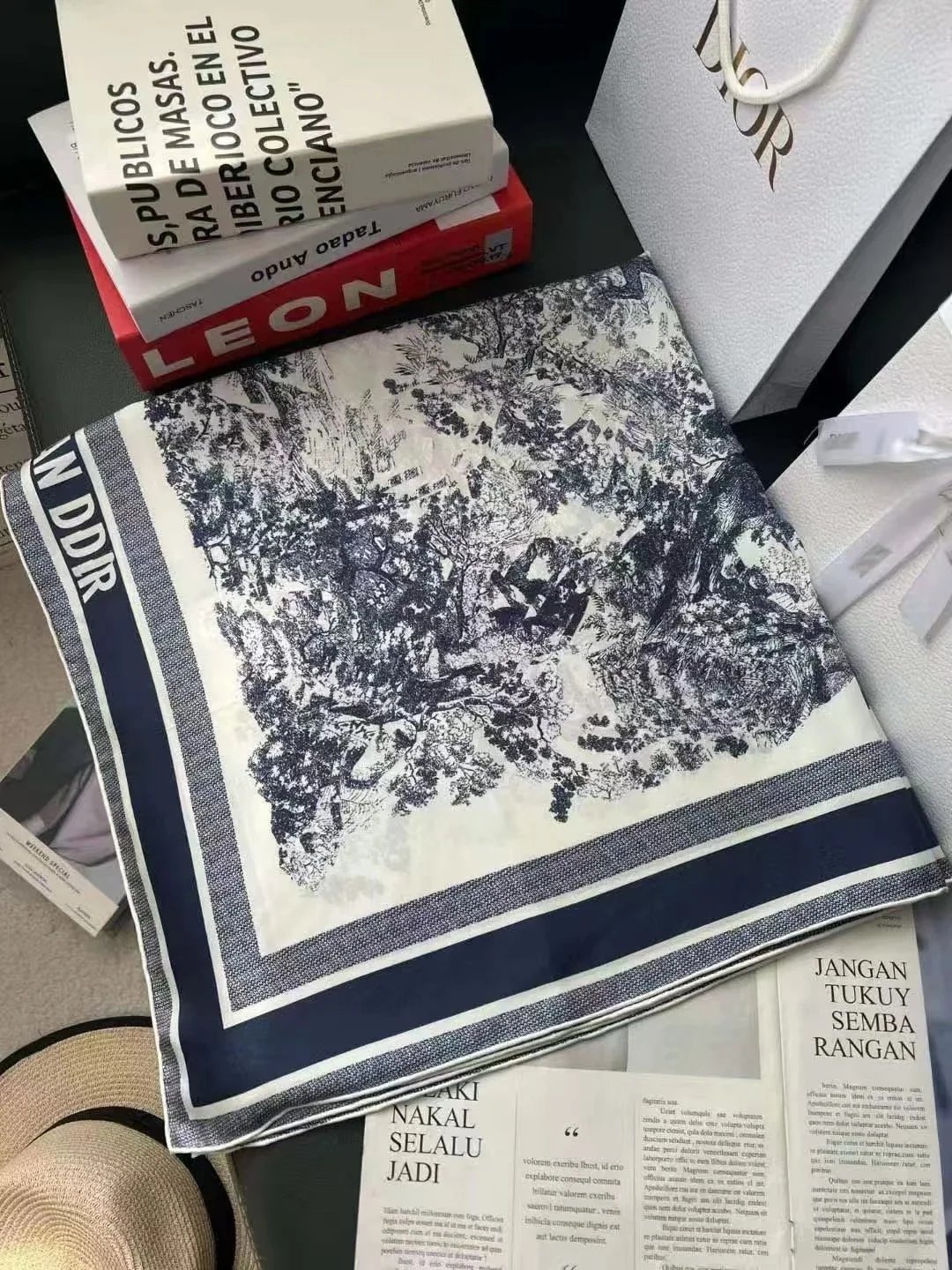Christian Dior Scarves Oblique Monogram Square Scarf — D-ior black landscape map