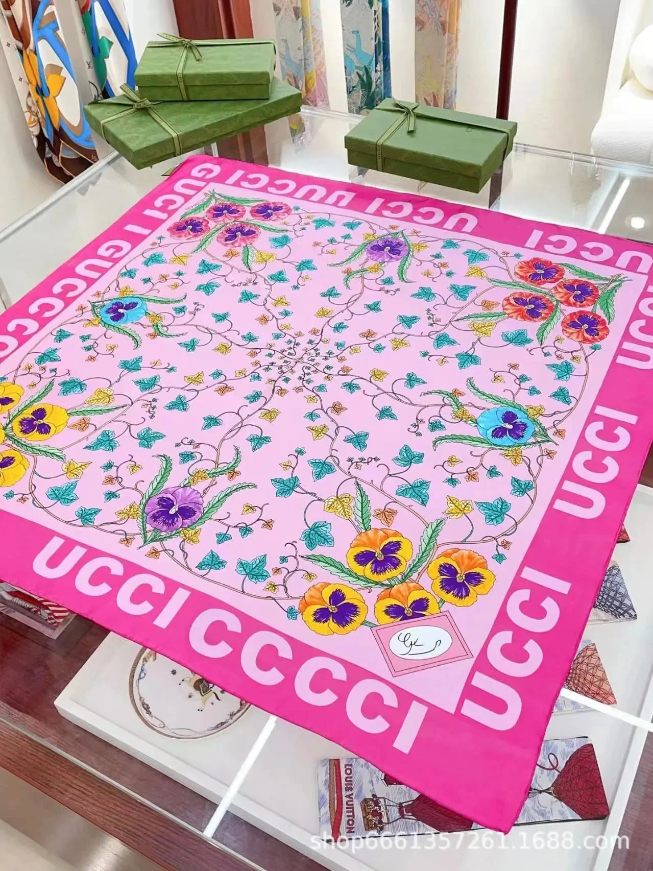 Christian Dior Scarves Oblique Monogram Square Scarf — G-ucci Pink flowers
