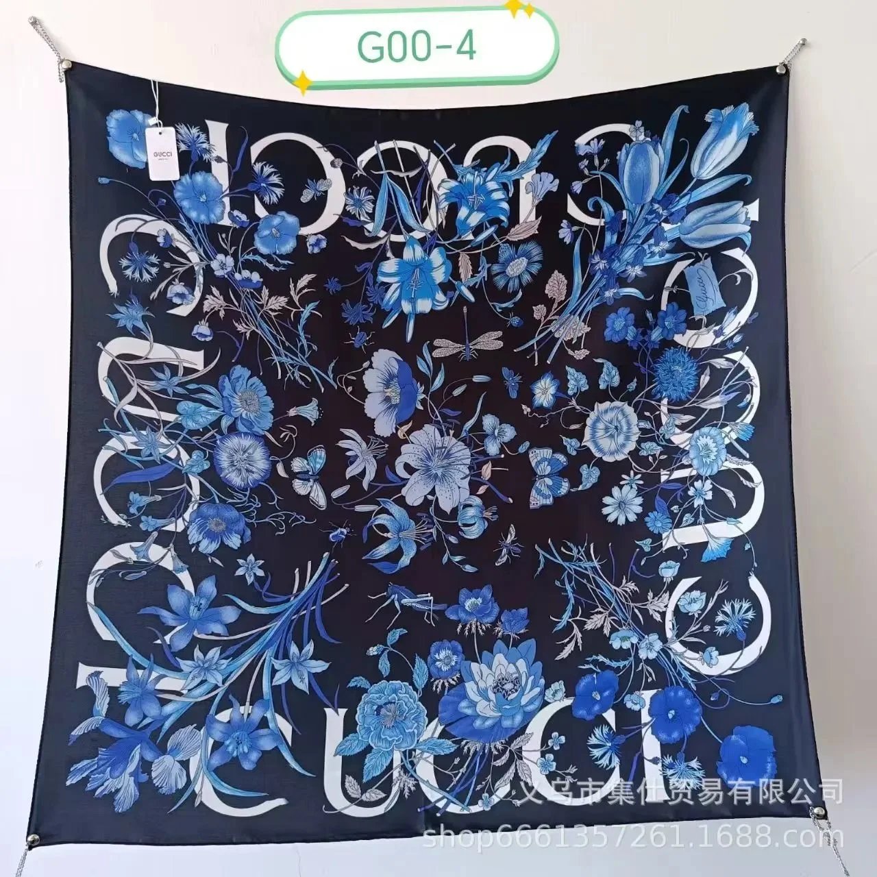 Christian Dior Scarves Oblique Monogram Square Scarf — G-ucci Blue flowers