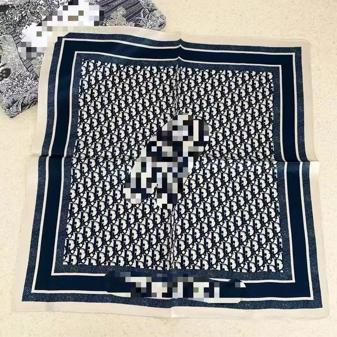 Christian Dior Scarves Oblique Monogram Square Scarf — D-ior Navy Blue