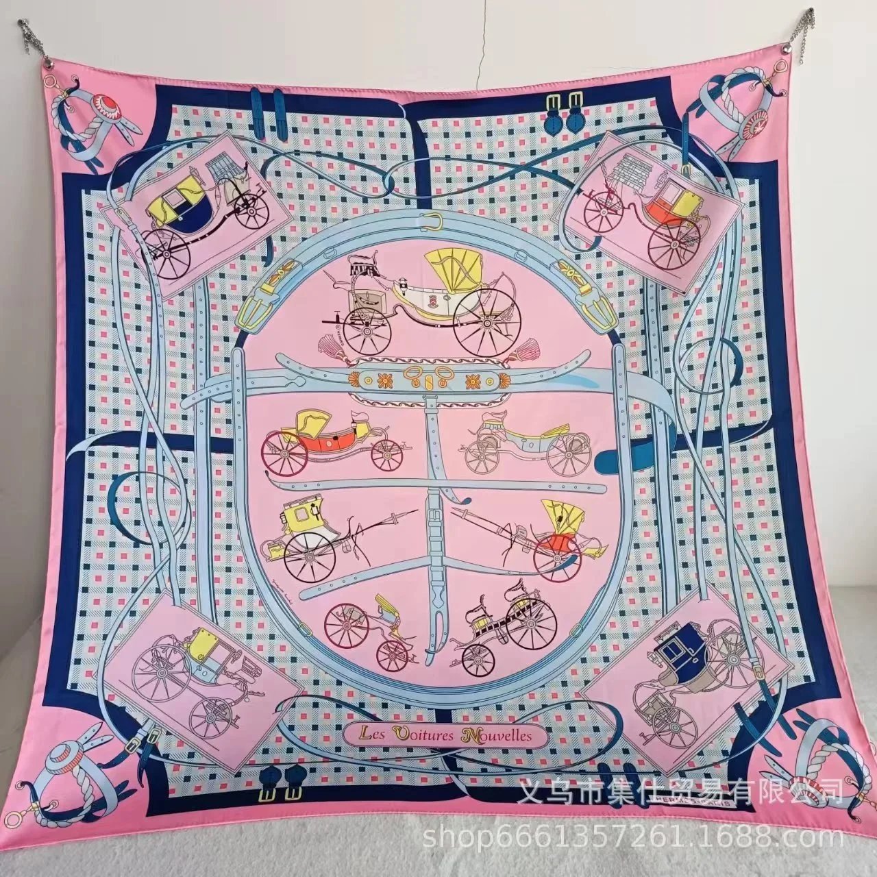 Christian Dior Scarves Oblique Monogram Square Scarf — H-ermès blue and pink carriage