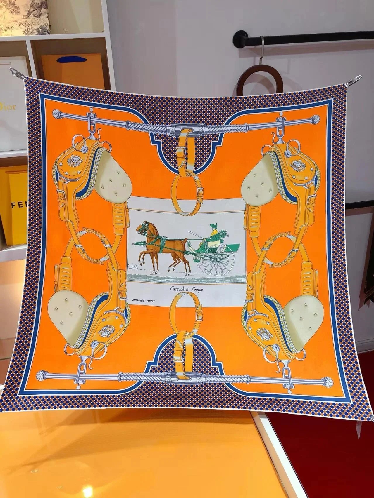 Christian Dior Scarves Oblique Monogram Square Scarf — H-ermès Orange Carriage