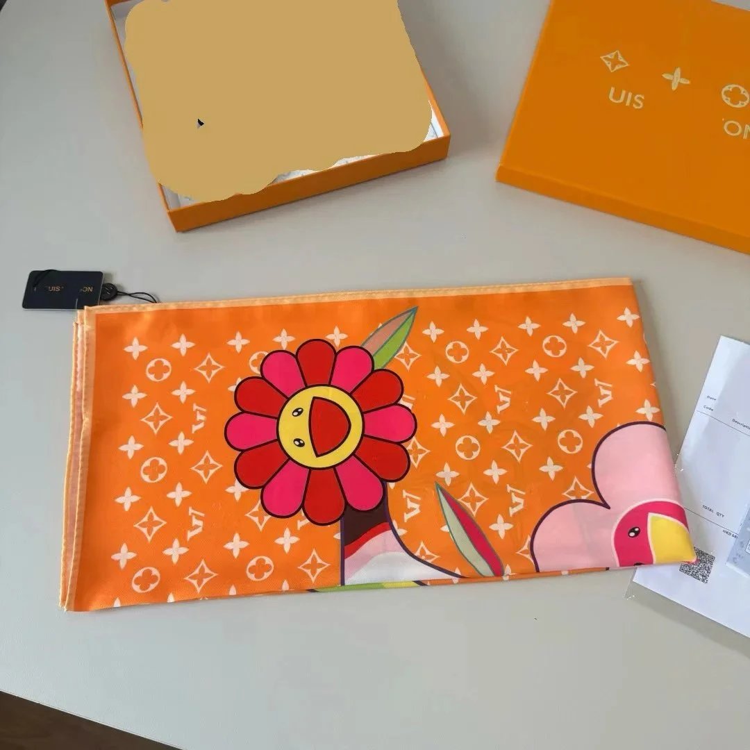 Christian Dior Scarves Oblique Monogram Square Scarf — L-V orange sunflower