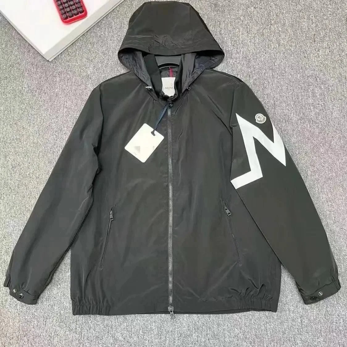 Moncler Jackets Hooded zip-front jacket with tricolor hood trim — Moncler 03 black