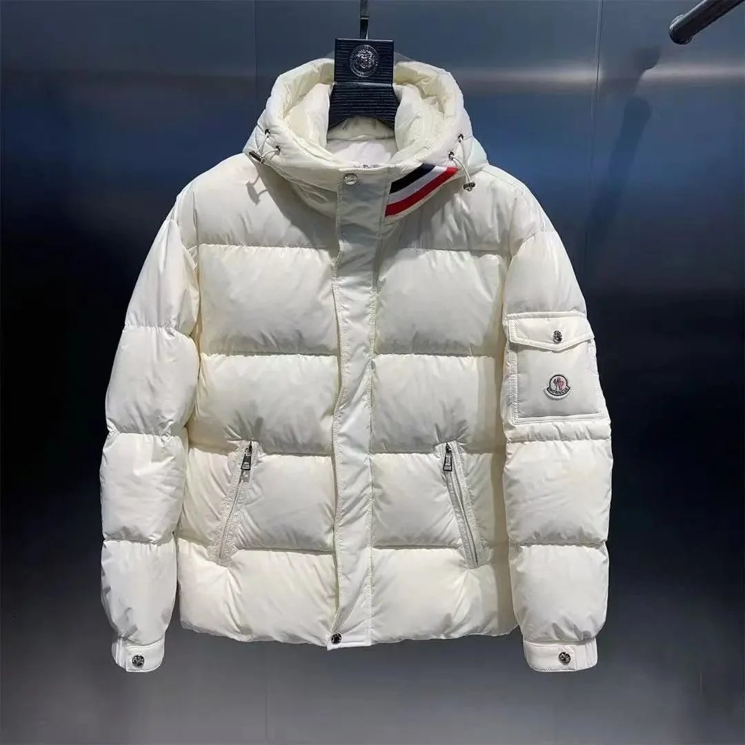 Moncler Jackets Hooded zip-front jacket with tricolor hood trim — 03-White