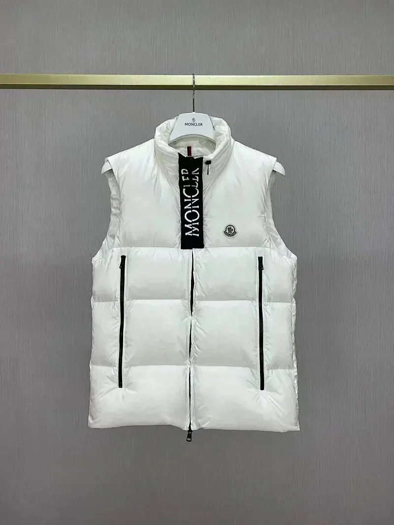 Moncler Jackets Hooded zip-front jacket with tricolor hood trim — Vest 02-White