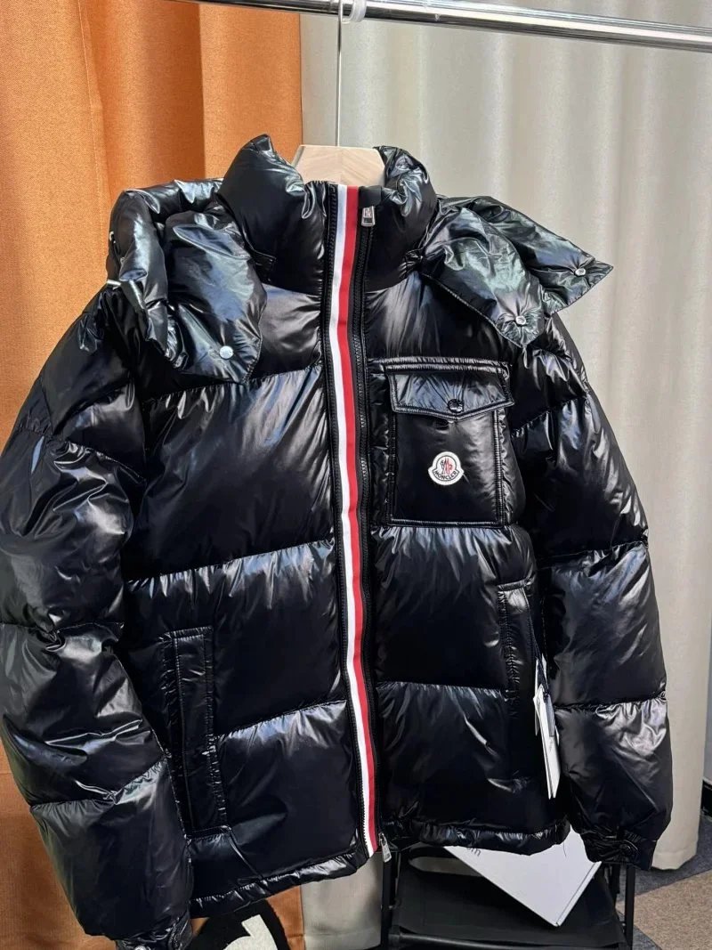 Moncler Jackets Hooded zip-front jacket with tricolor hood trim — 04-Black