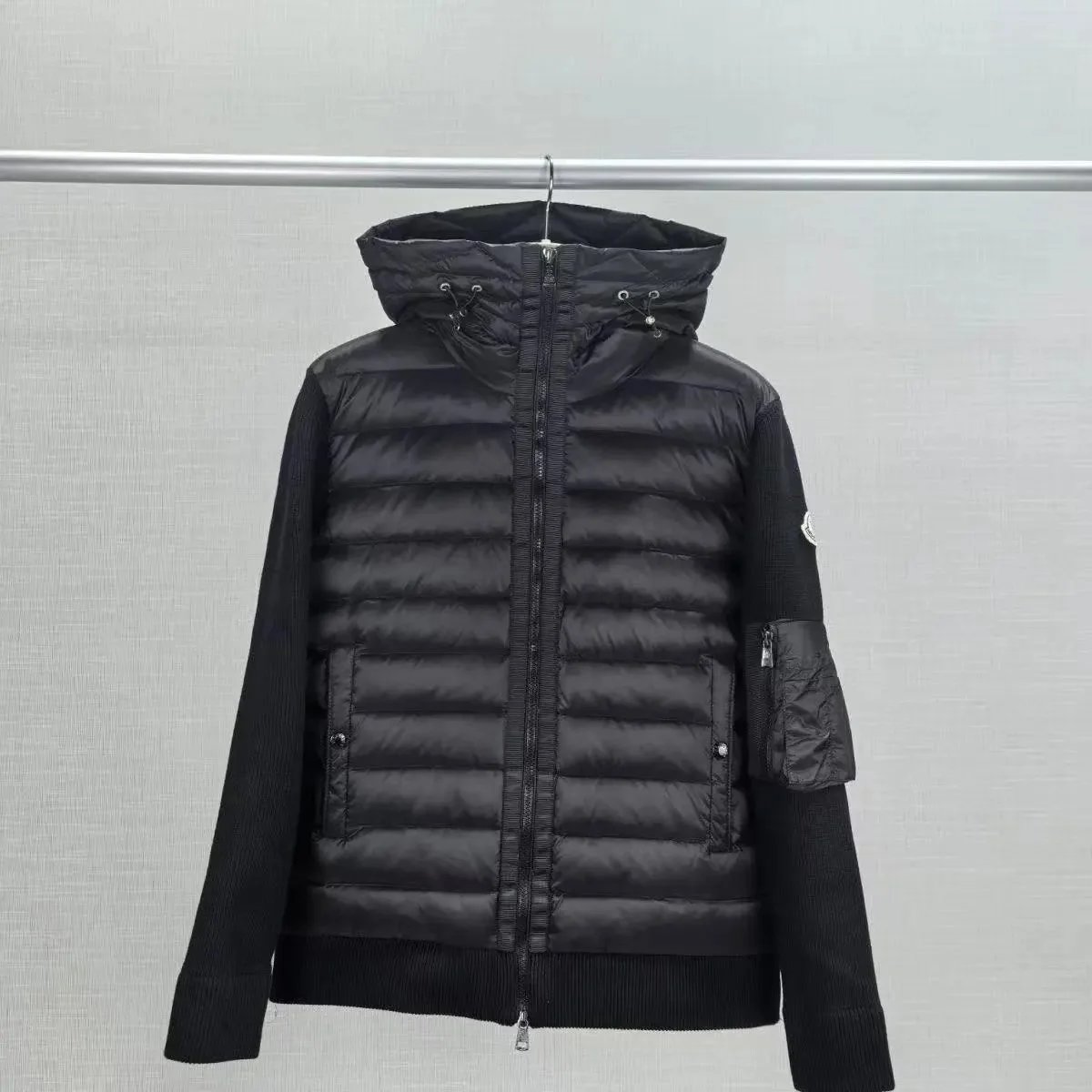 Moncler Jackets Hooded zip-front jacket with tricolor hood trim — 1-Black with white label (hooded)