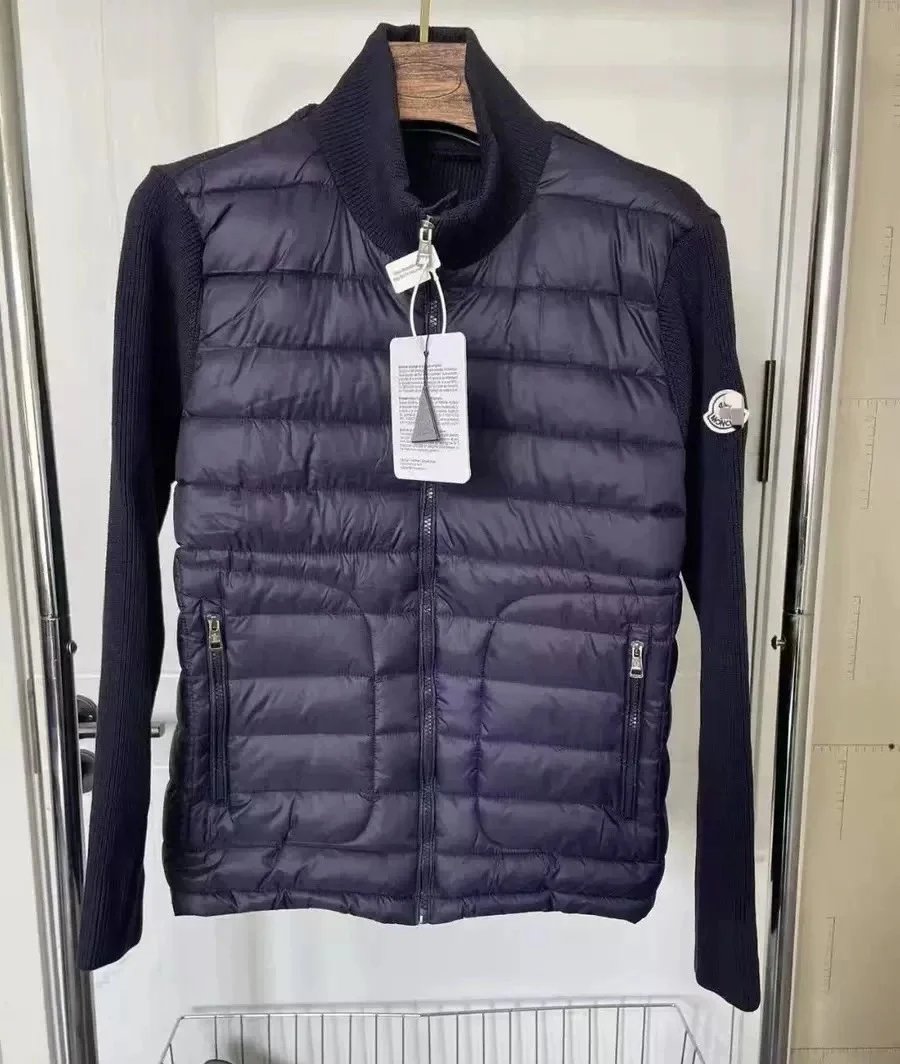 Moncler Jackets Hooded zip-front jacket with tricolor hood trim — 1-Blue white-label (stand-up collar)