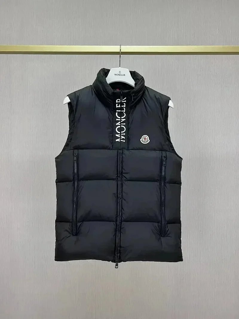 Moncler Jackets Hooded zip-front jacket with tricolor hood trim — Vest 02-Black