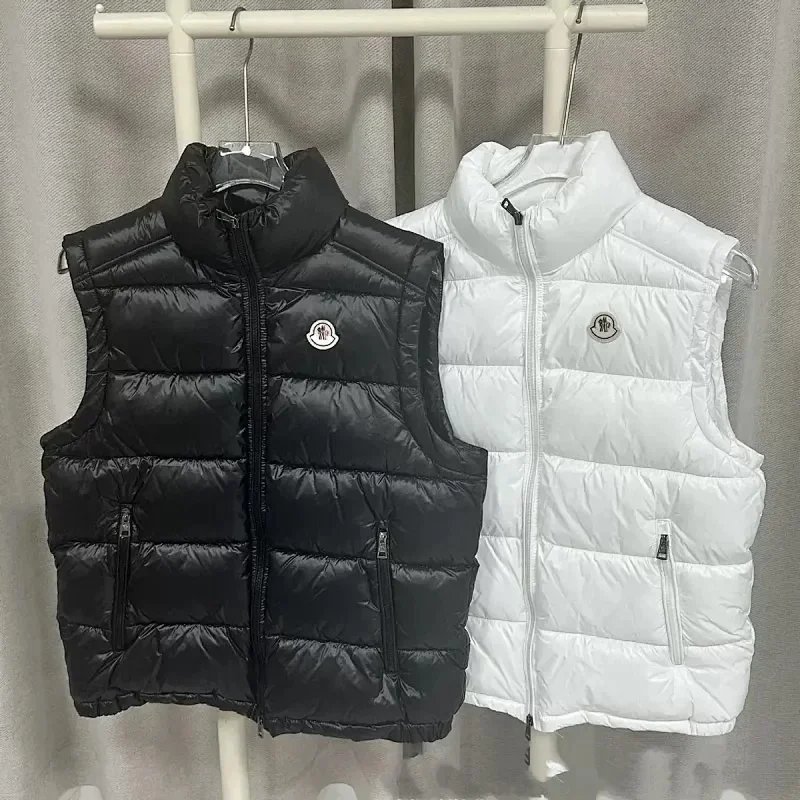Moncler Jackets Hooded zip-front jacket with tricolor hood trim — Vest 03-Black