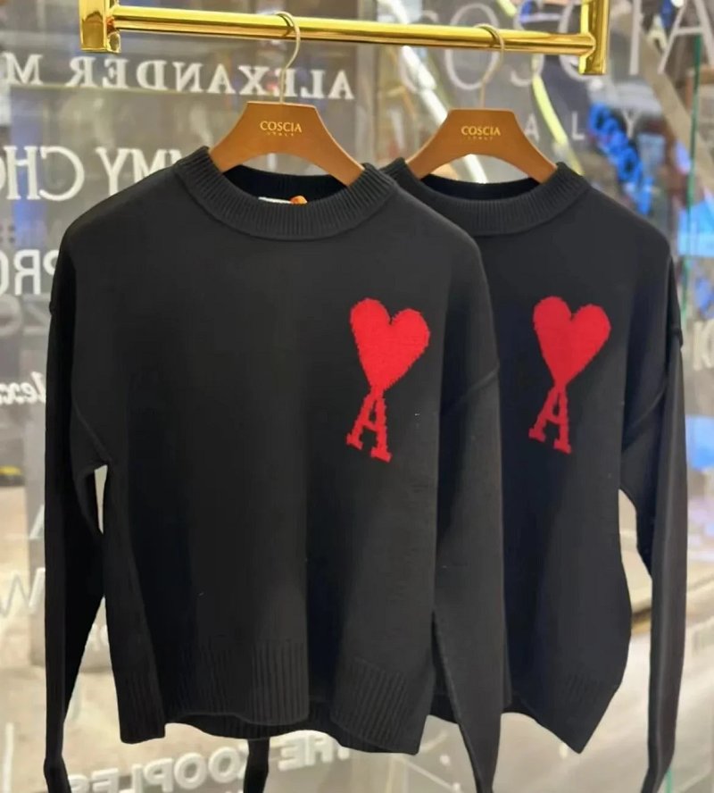 Ami Paris Heart Logo Sweater Black