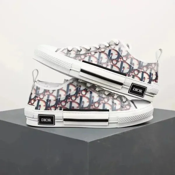 Dior B23 Oblique Print White Canvas Sneakers - 1