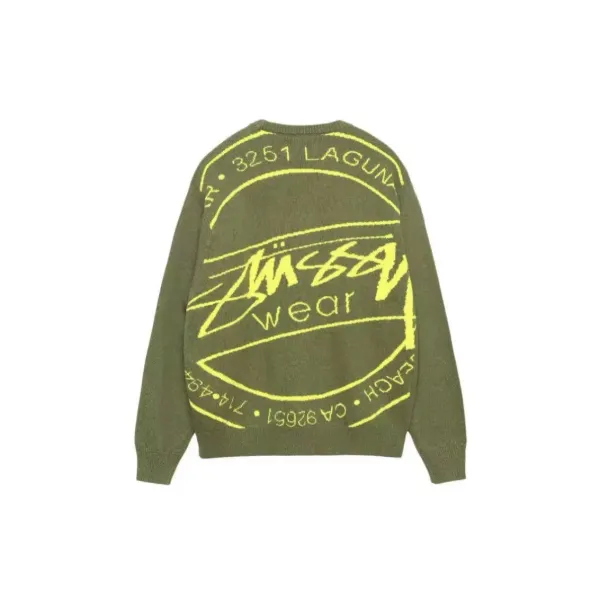 Stüssy Logo Knit Sweater Army Green - 1