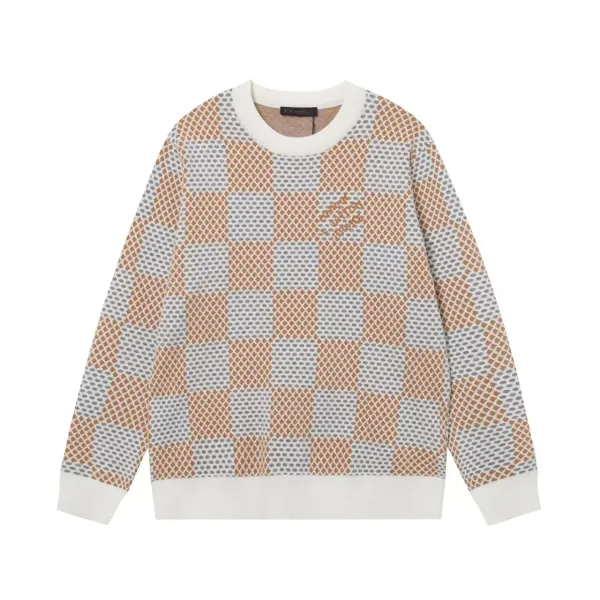 Louis Vuitton Damier Knit Sweater Beige Gray Multicolor Sweater - 1