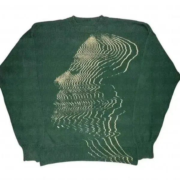 Off-White Distorted Portrait Knit Sweater Forest Green - 1