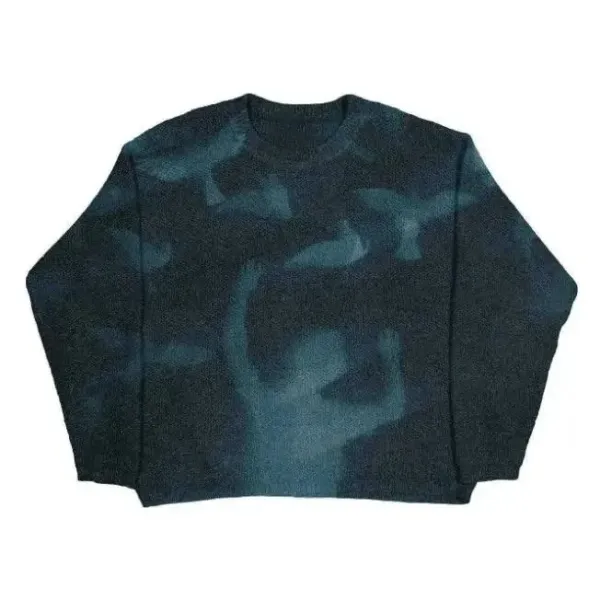 Design Abstract Print Knit Sweater in Deep Teal Multicolor - 1