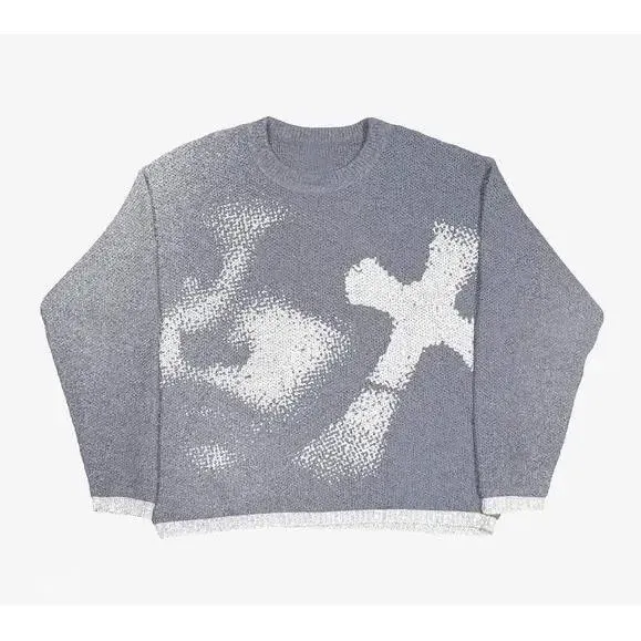 Design Pixelated Graphic Knit Sweater Gray - 1