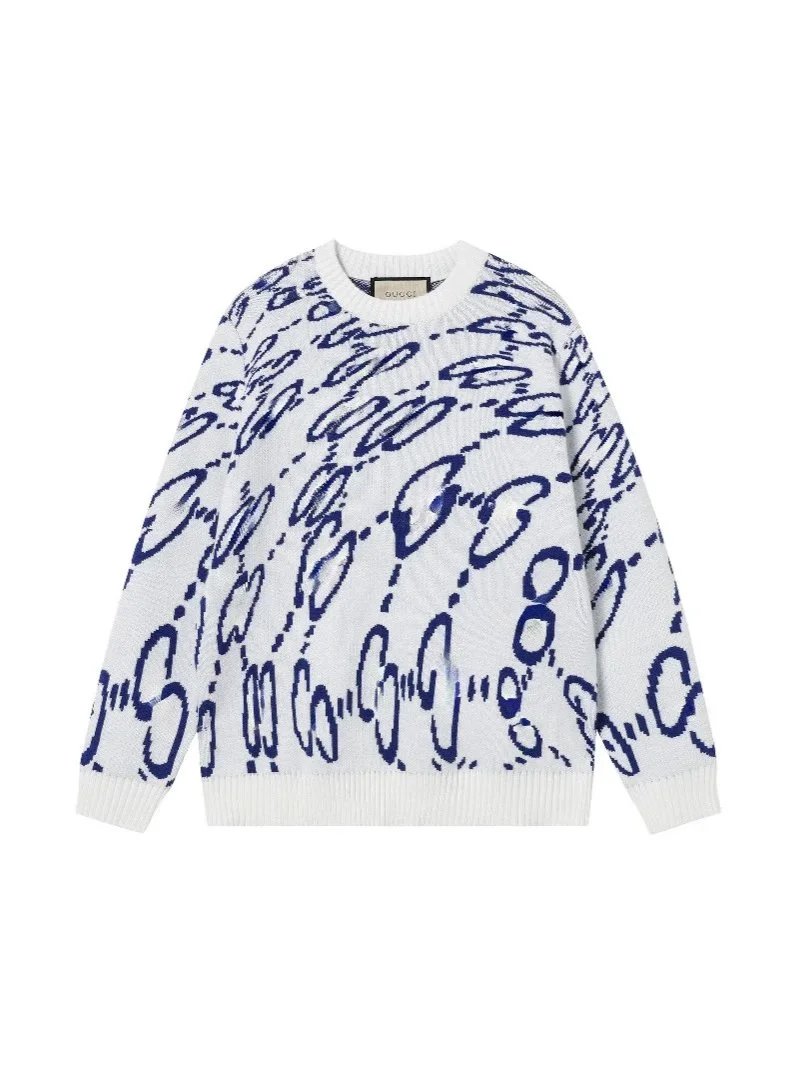 Gucci GG Pattern Knit Sweater White and Navy - 1