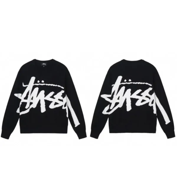 Stüssy Oversized Logo Knit Sweater Black - 1