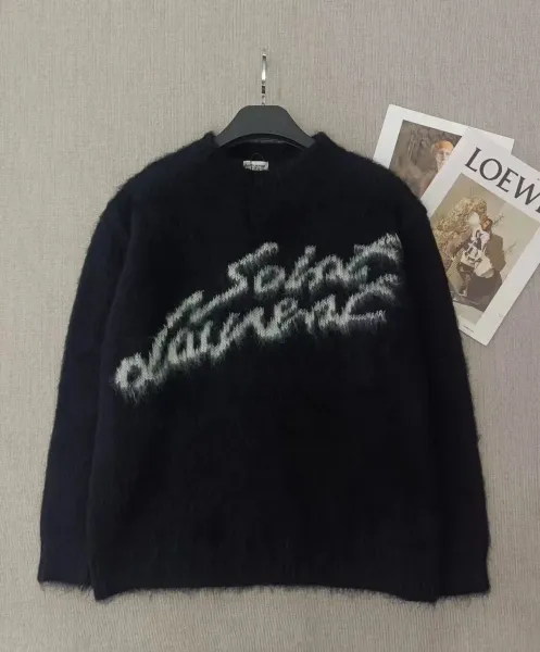 Saint Laurent Logo Intarsia Mohair Sweater Black - 1