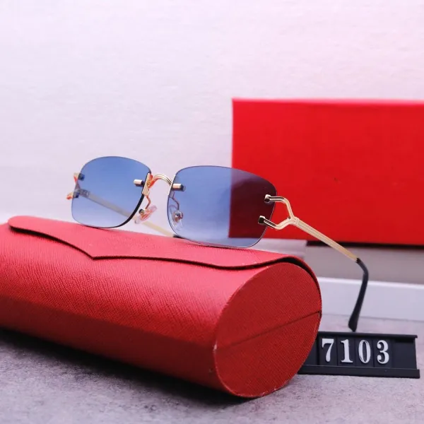 Rimless Gradient Blue Sunglasses with Gold-tone Arms - 1