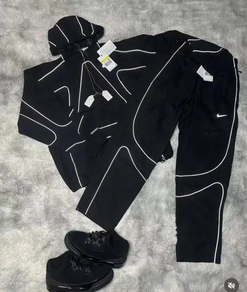 Nike Track Pants Black with White Piping - 33