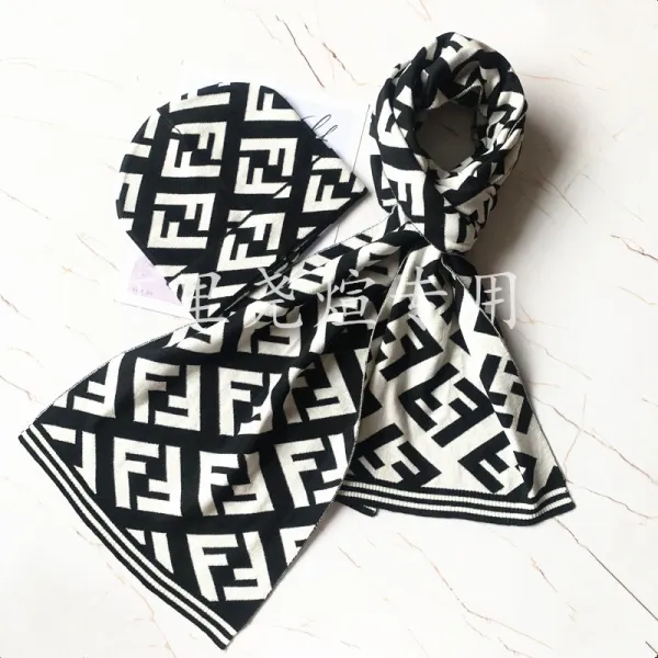 Fendi FF Logo Print Black and White Cashmere Scarf - 1