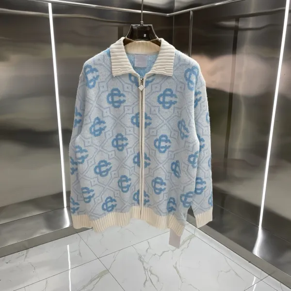 Off-White Diamond Pattern Knit Zip-Up Cardigan Beige - 5