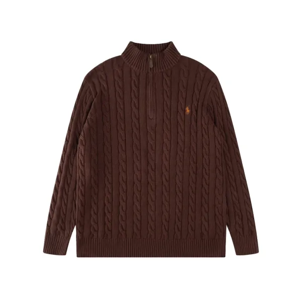 Ralph Lauren Cable Knit Half-Zip Sweater Brown - 1
