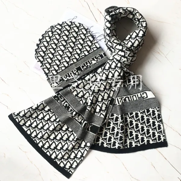 Dior Oblique Monogram Black and White Cashmere Scarf - 1
