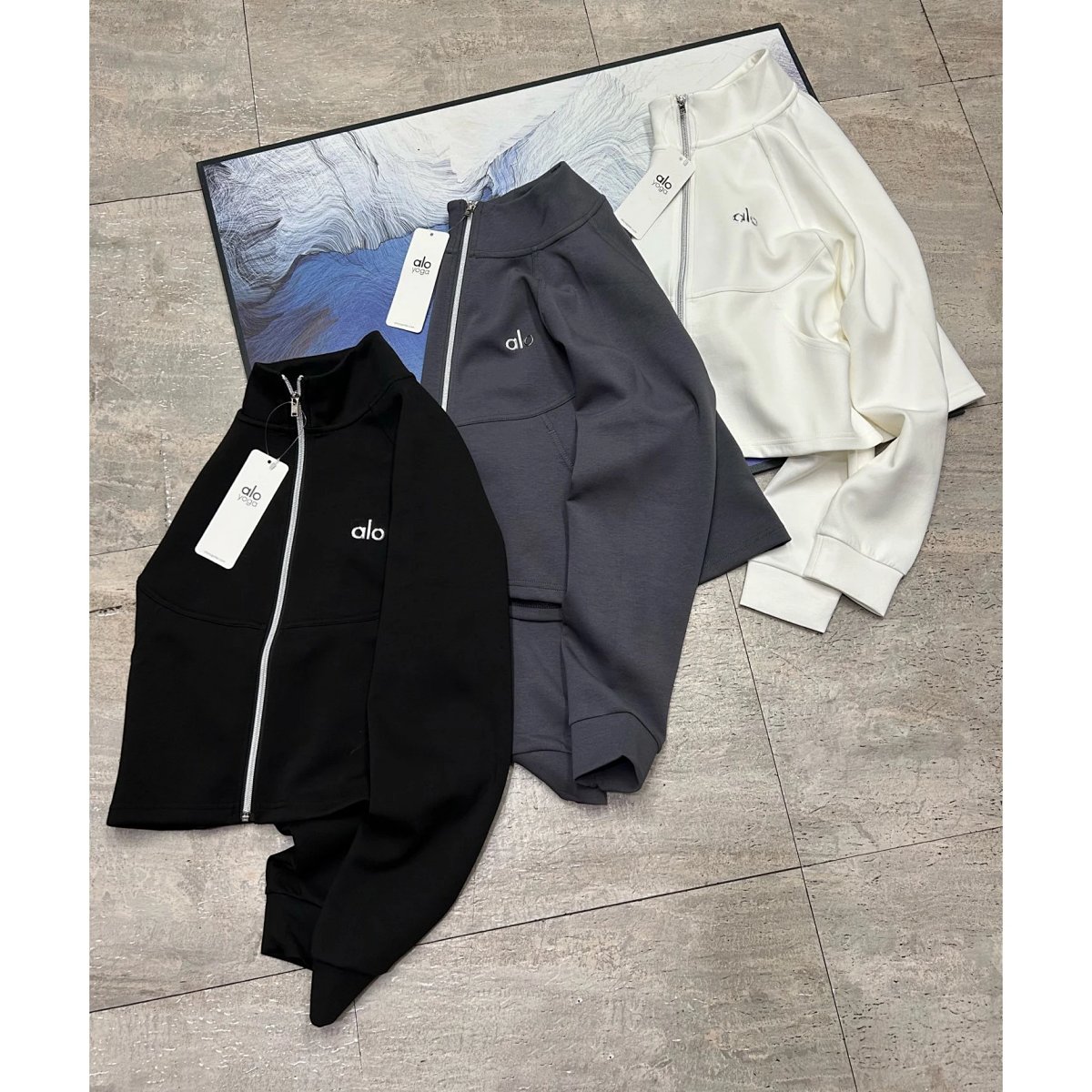 Alo American Sporty Stand-Collar Jacket Women's Spring/Fall Loose Zip-Up Cardigan Sweatshirt Running Fitness Yoga Top