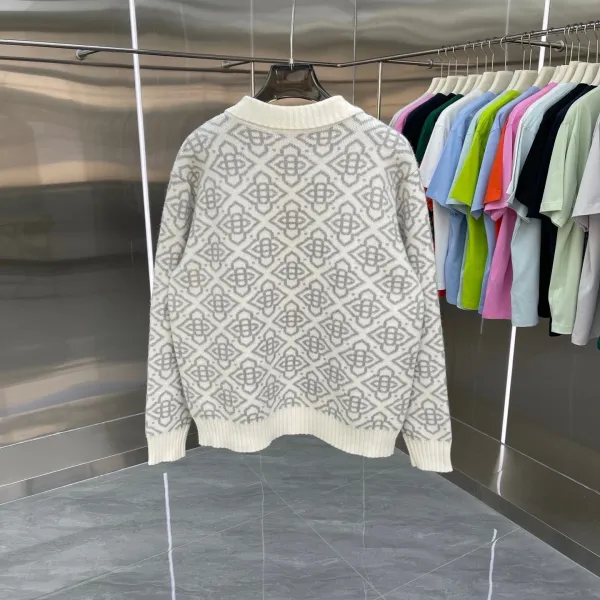 Off-White Diamond Pattern Knit Zip-Up Cardigan Beige - 12